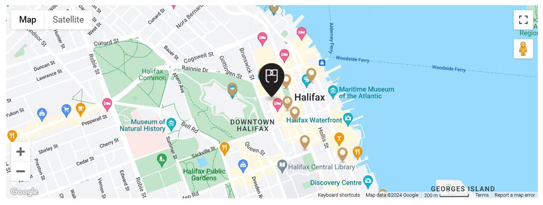map of downtown Halifax and hotel location